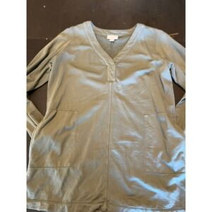 J Jill Fit Tunic Top Olive Green V Neck Long‎ Sleeve Pockets Casual